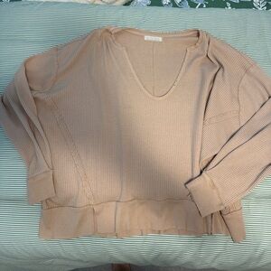 We The Free Beige Ribbed Knit Top